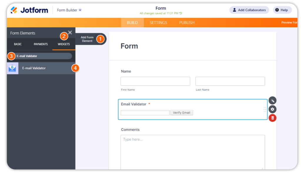 jotform email validator.