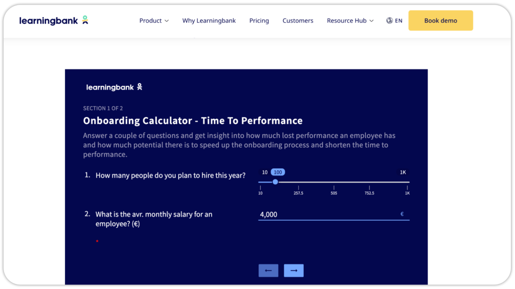 Onboarding calculator example.