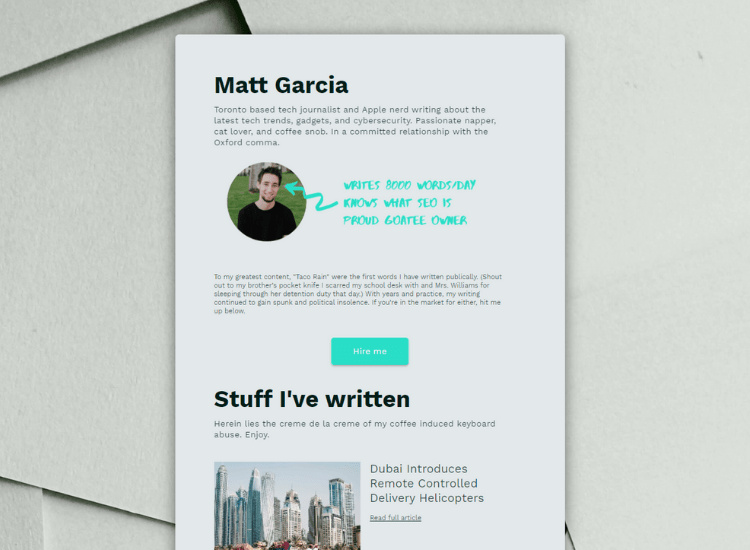 Copywriter Portfolio Contact Form Template.