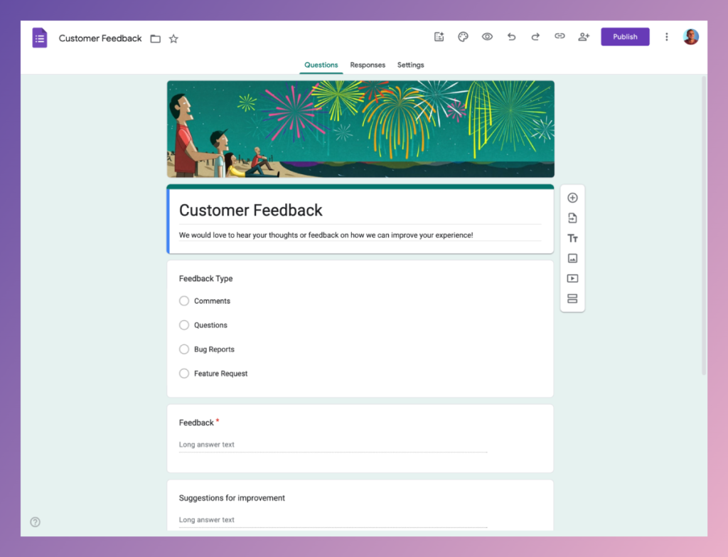 google forms interface.
