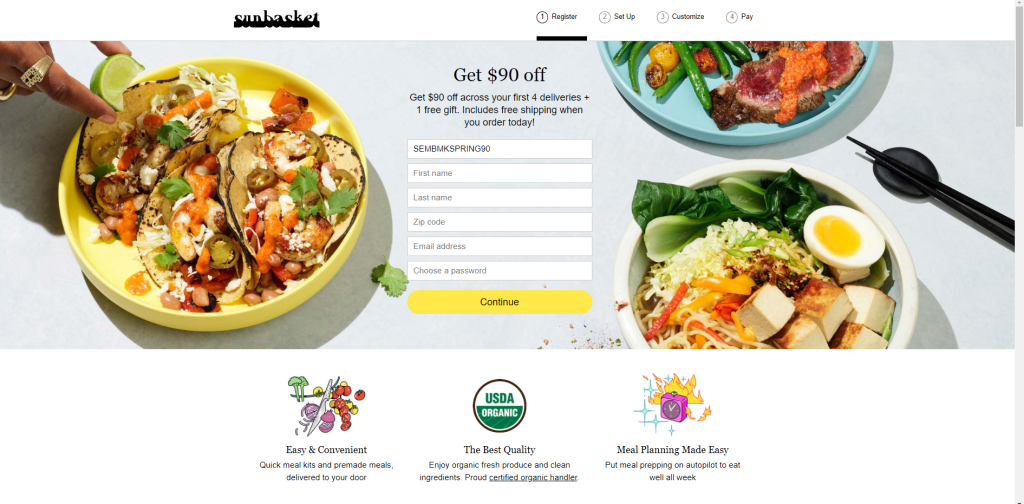 Sunbasket’s landing page.