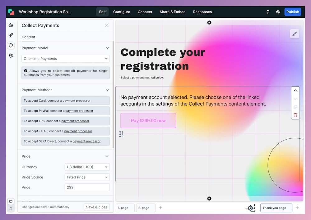 Collect payment with involve.me.