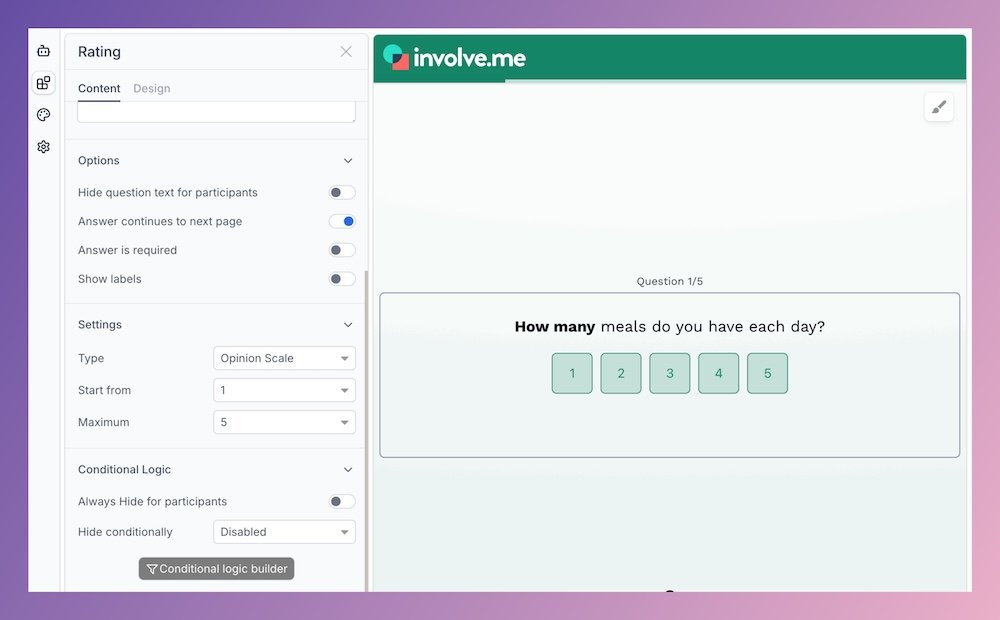 involve.me content settings.