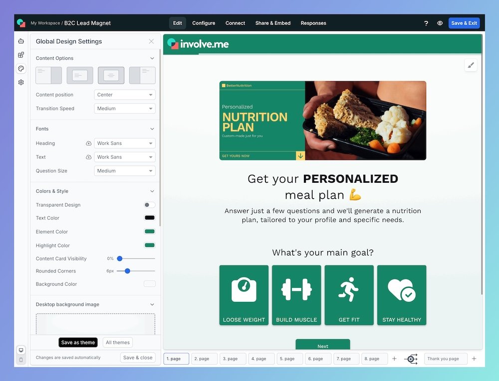 involve.me global design settings.