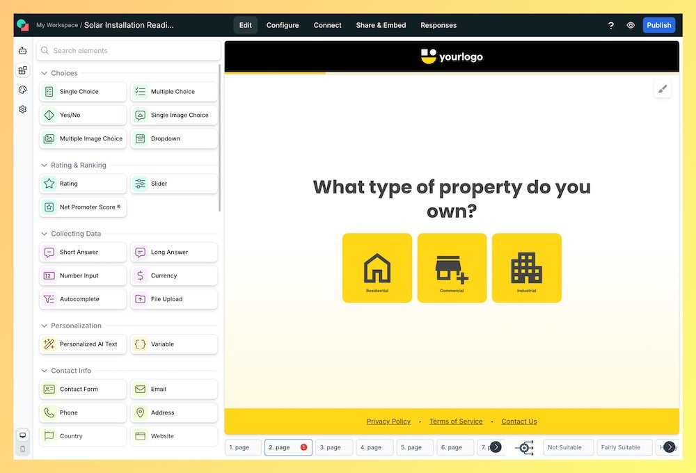 involve.me quiz maker interface.