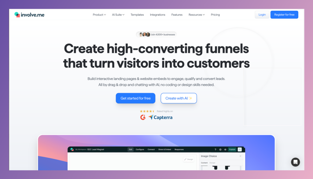 involve.me homepage screenshot.