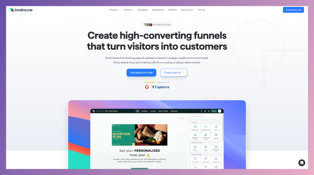 screenshot of involve.me homepage.