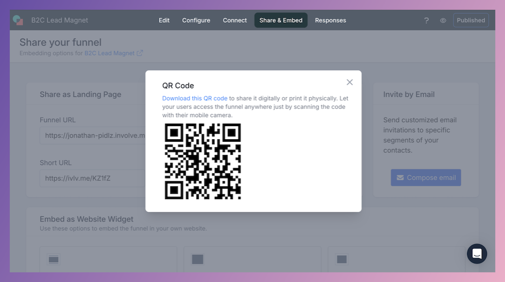 Share as QR code with involve.me.