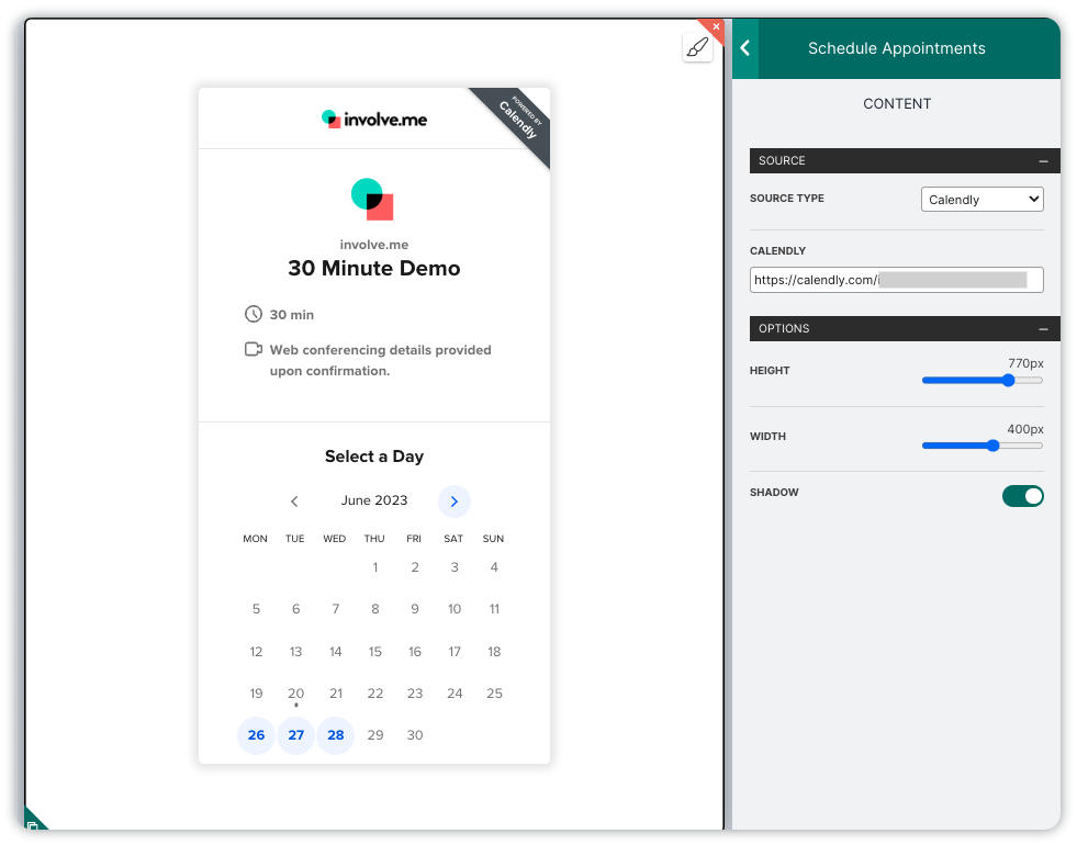 Calendly involve.me integration.