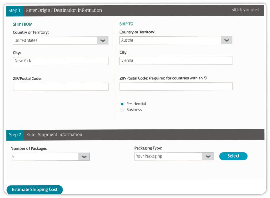 shipping calculator.